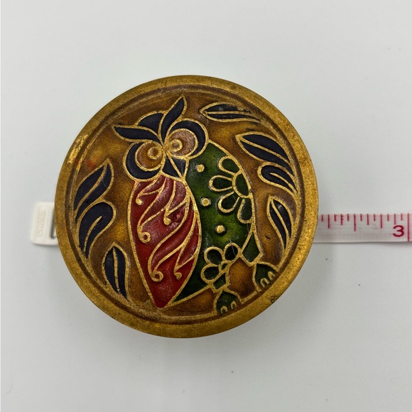 Vintage Enamel Owl Design Brass Trinket Box Made in India, Very Unique - Picture 4 of 4